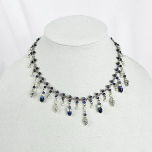 Beaded Blue Pearl & Silver Necklace